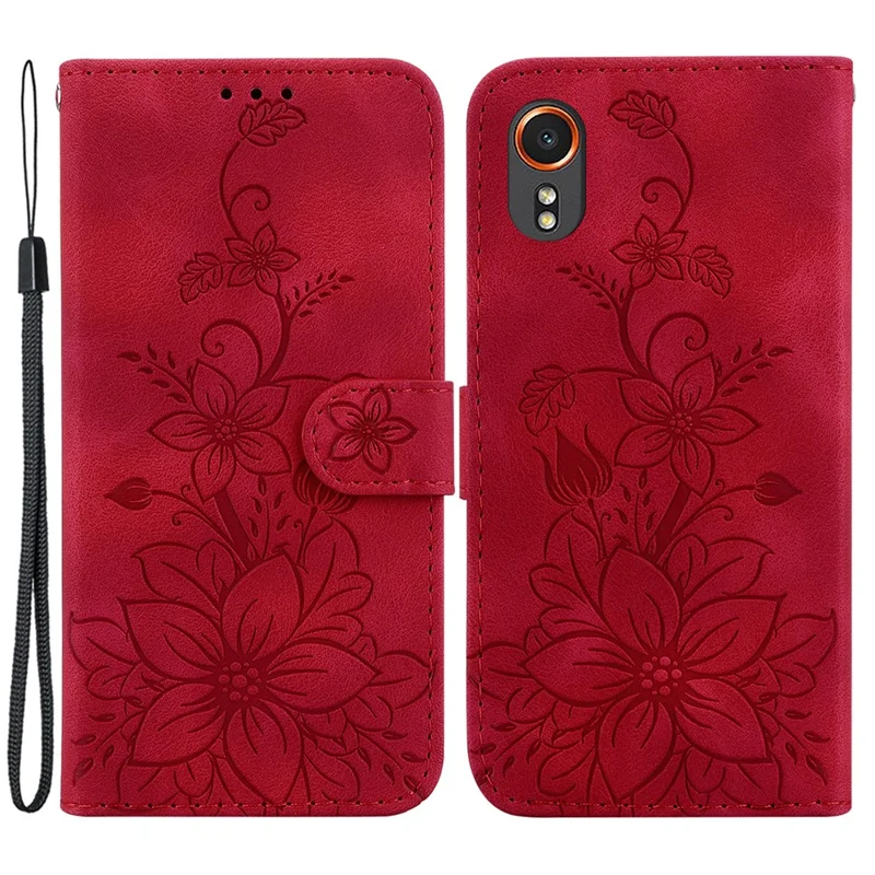 For Samsung Galaxy Xcover7 Case Flower Leather Phone Cover with Wallet Function - Red