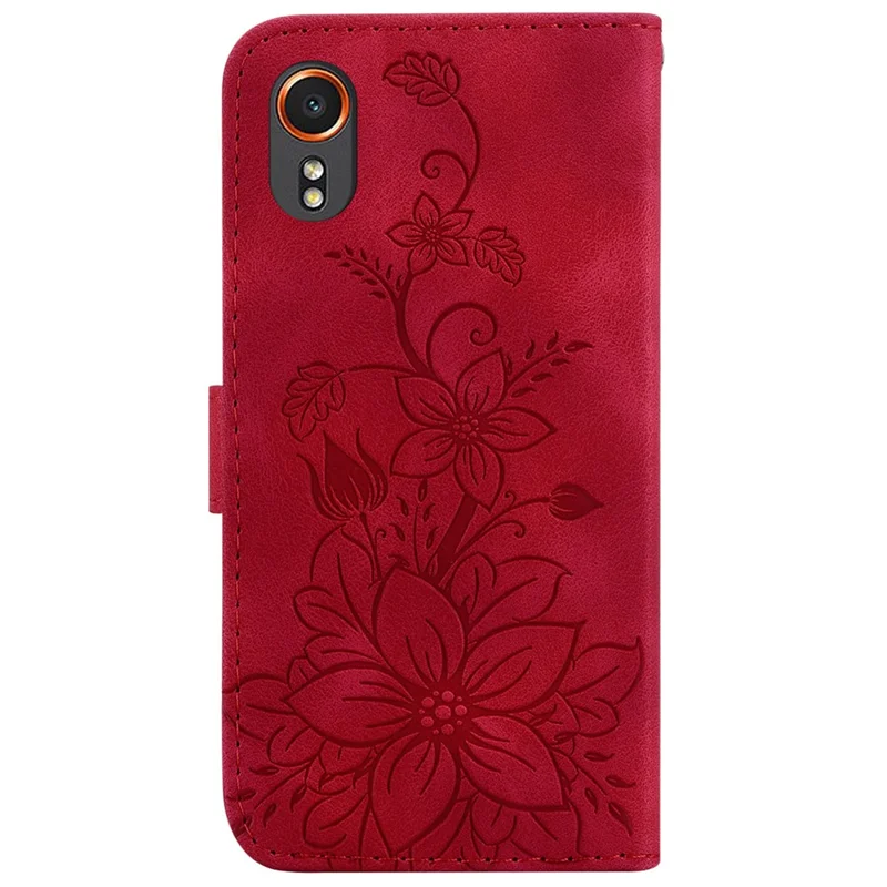 For Samsung Galaxy Xcover7 Case Flower Leather Phone Cover with Wallet Function - Red
