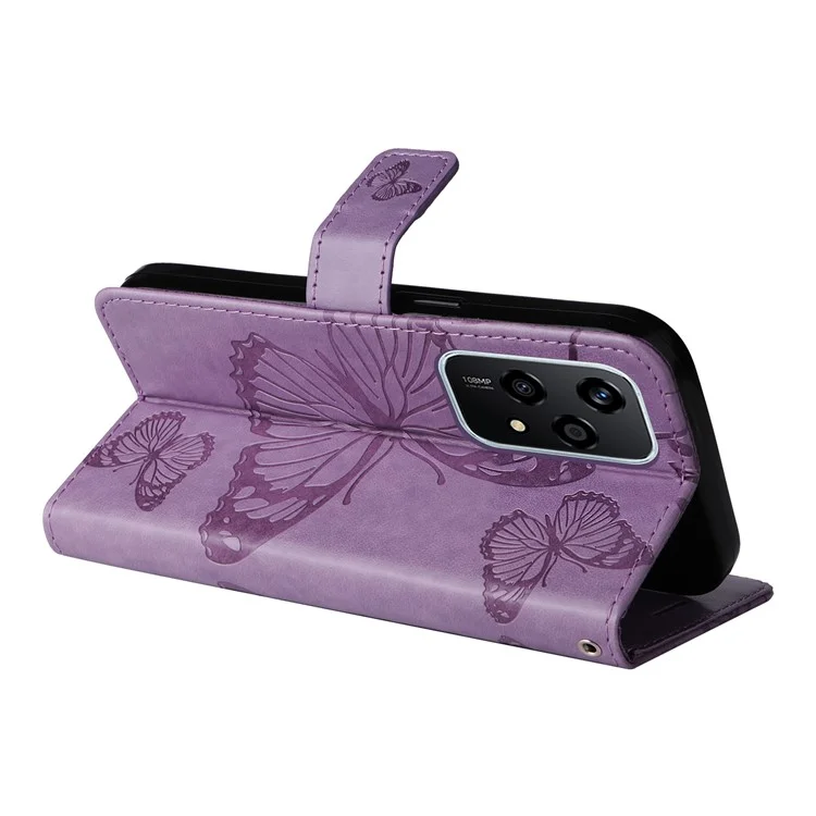 For Honor 200 Lite Wallet Case Floral Butterfly Imprinted Leather Phone Cover Stand - Purple