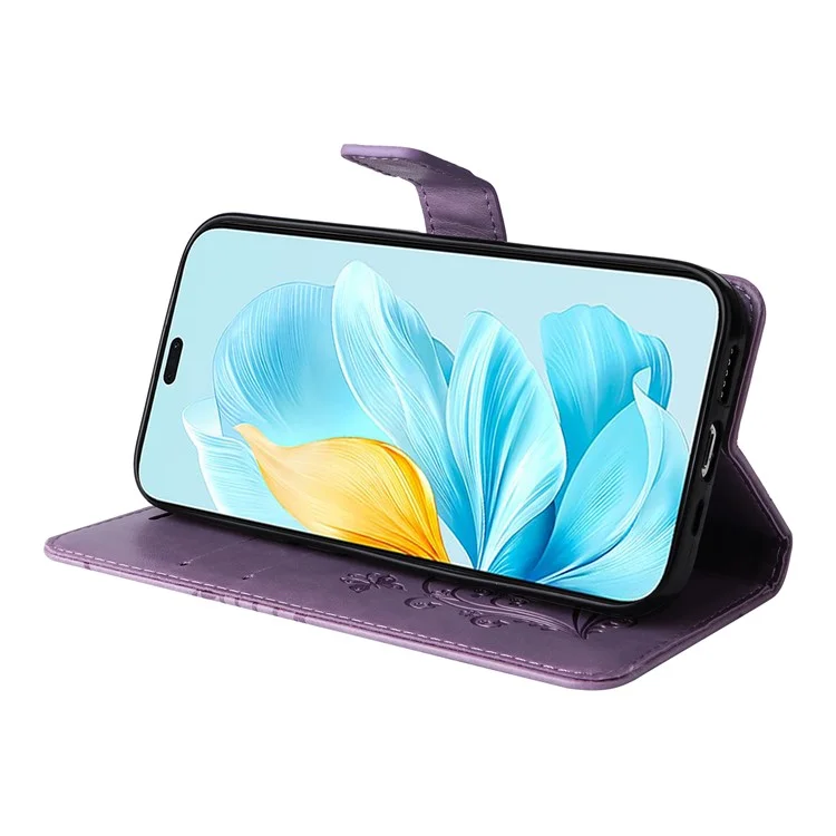 For Honor 200 Lite Wallet Case Floral Butterfly Imprinted Leather Phone Cover Stand - Purple