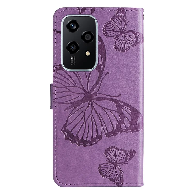 For Honor 200 Lite Wallet Case Floral Butterfly Imprinted Leather Phone Cover Stand - Purple