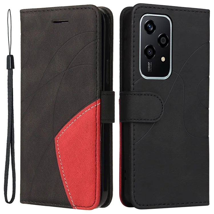 For Honor 200 Lite Leather Case Wallet Stand Color Splicing Phone Cover - Black