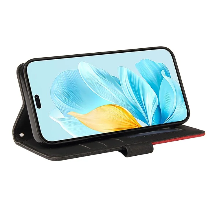 For Honor 200 Lite Leather Case Wallet Stand Color Splicing Phone Cover - Black