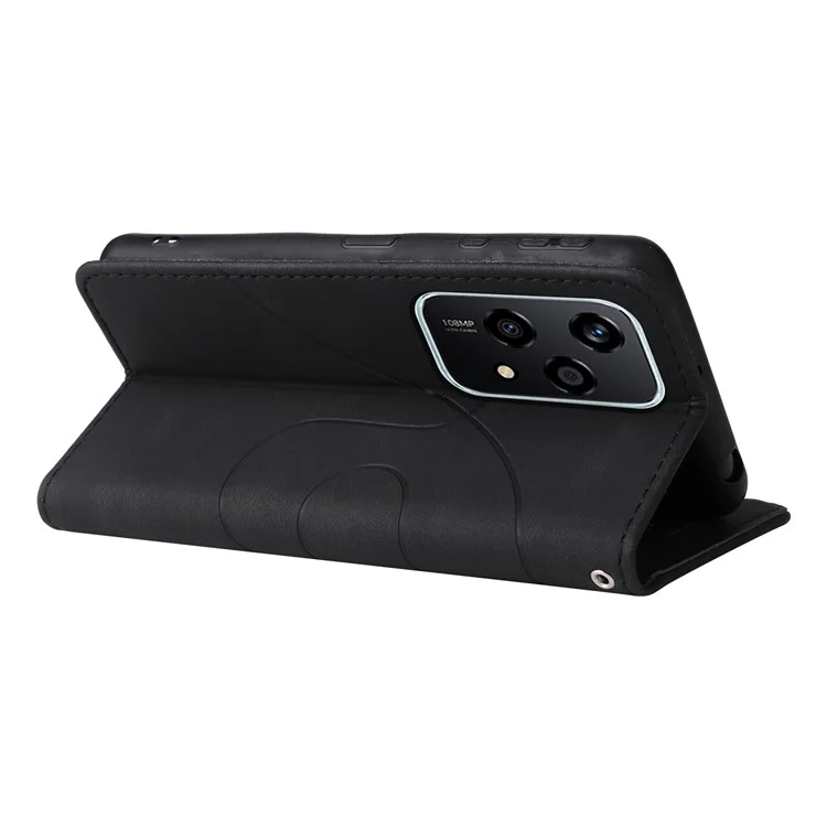 For Honor 200 Lite Leather Case Wallet Stand Color Splicing Phone Cover - Black