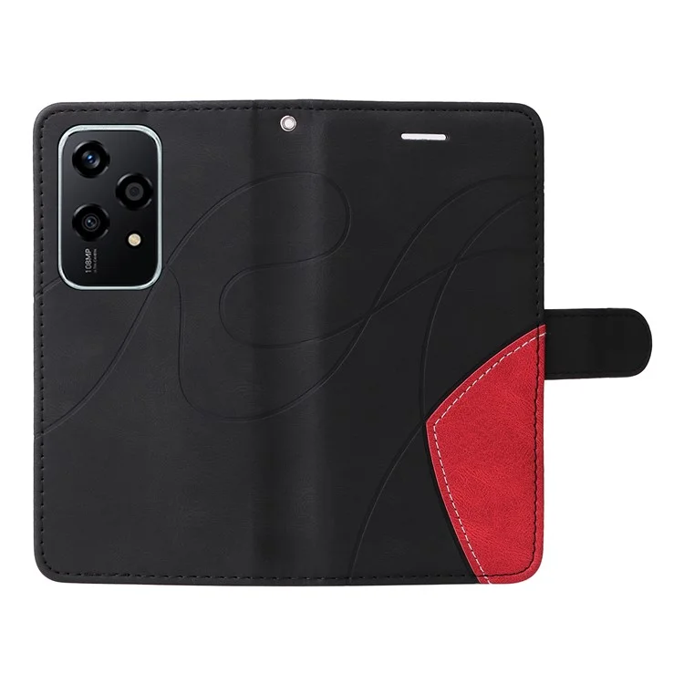 For Honor 200 Lite Leather Case Wallet Stand Color Splicing Phone Cover - Black