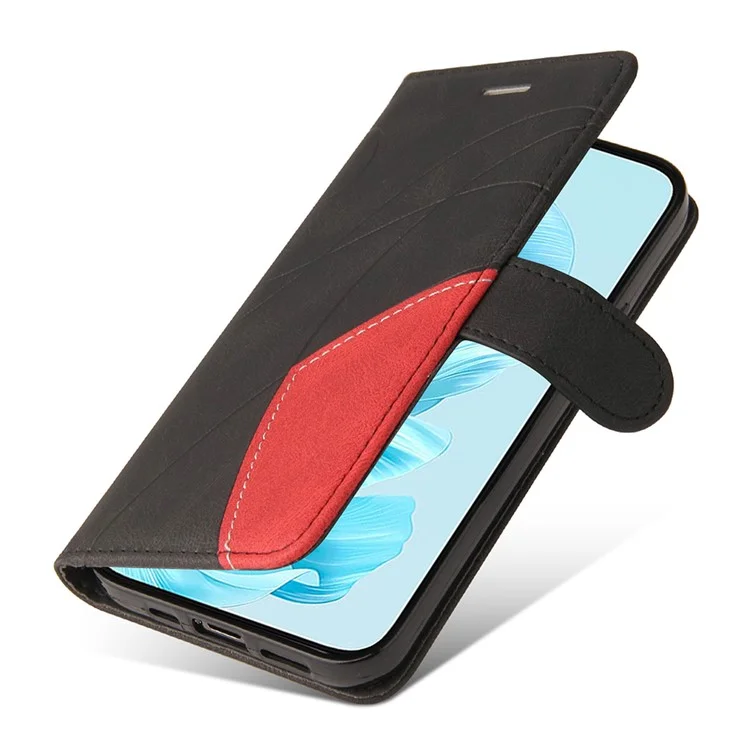 For Honor 200 Lite Leather Case Wallet Stand Color Splicing Phone Cover - Black