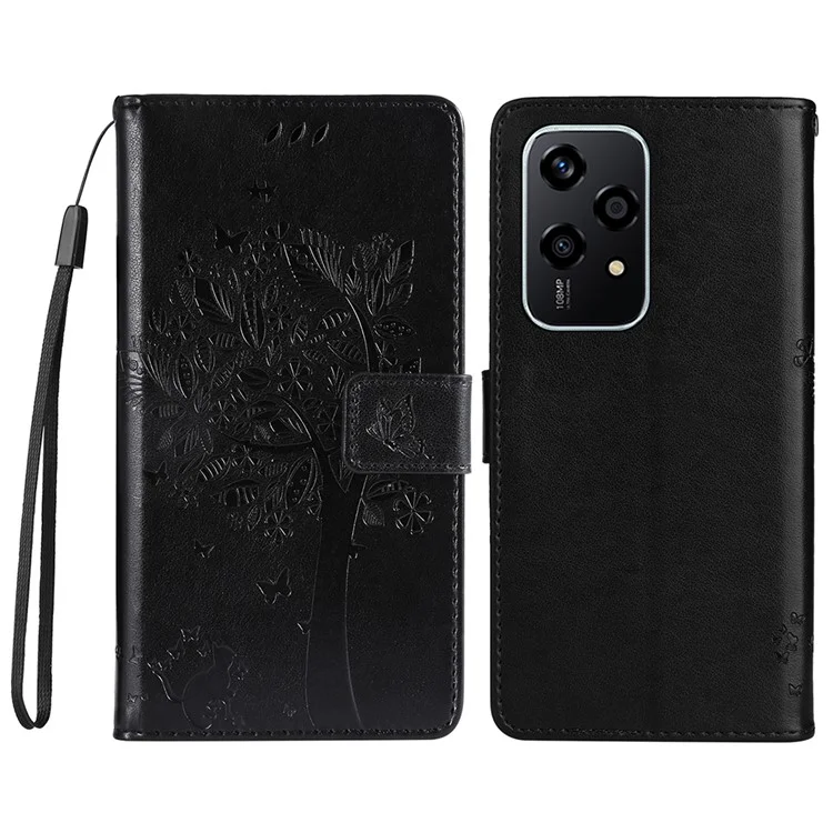 KT Imprinting Flower Series-3 For Honor 200 Lite Case Cat Tree Standing Function Leather Phone Cover - Schwarz