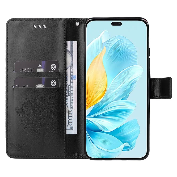 KT Imprinting Flower Series-3 For Honor 200 Lite Case Cat Tree Standing Function Leather Phone Cover - Schwarz