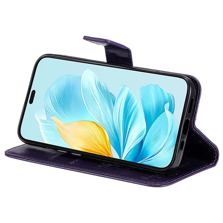 KT Imprinting Flower Series-3 For Honor 200 Lite Case Cat Tree Standing Function Leather Phone Cover - Schwarz