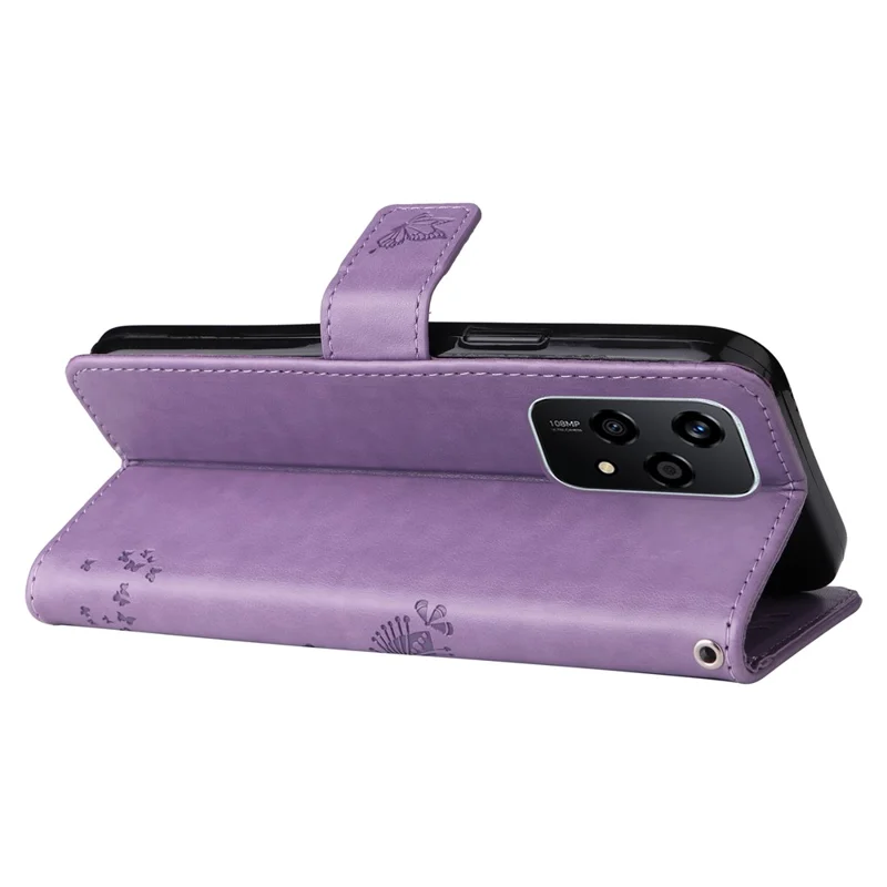 For Honor 200 Lite Phone Case with Stand Cat Tree Pattern Leather Wallet Mobile Cover - Light Purple