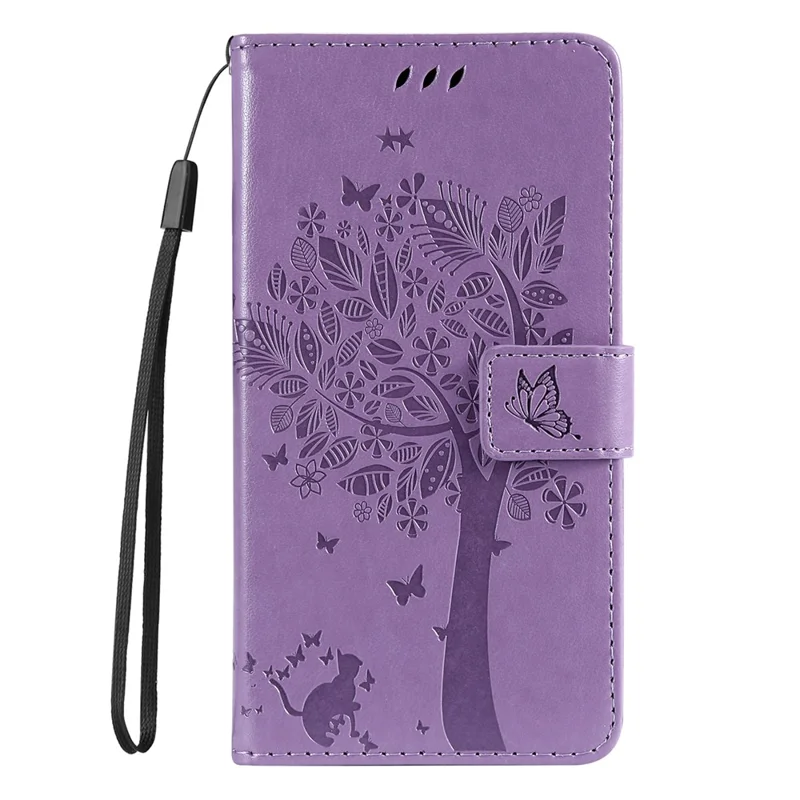 For Honor 200 Lite Phone Case with Stand Cat Tree Pattern Leather Wallet Mobile Cover - Light Purple