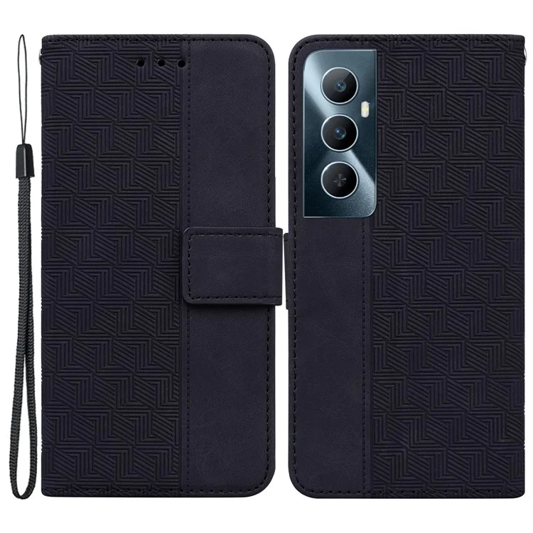 Für Realme C65 4G Wallet Phone Case Geometry PU Leder Folio Flip Cover - Schwarz