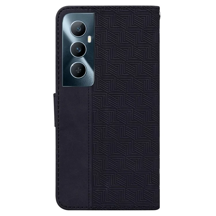 Für Realme C65 4G Wallet Phone Case Geometry PU Leder Folio Flip Cover - Schwarz