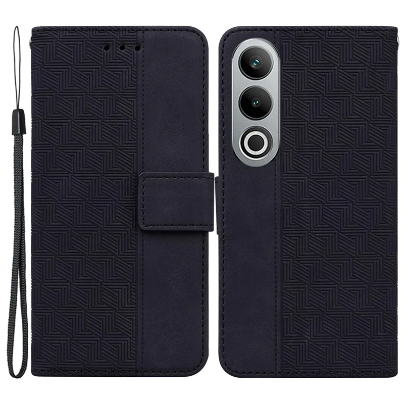 For OnePlus Nord CE4 5G Case Stand Shockproof PU Leather Geometry Phone Cover - Black