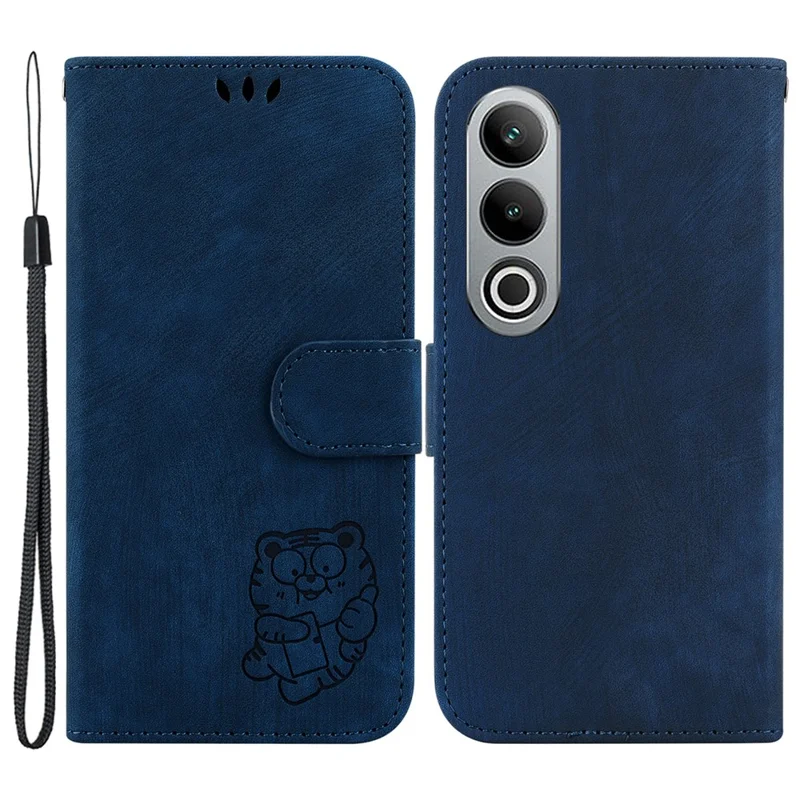 Per OnePlus Nord CE4 5G Custodia Motivo Tigre Carino Custodia in Pelle per Telefono con Cinturino - Blu Scuro
