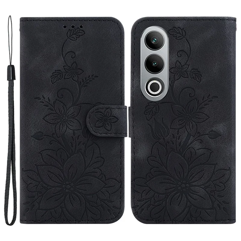 For OnePlus Nord CE4 5G Case Wallet Flower PU Leather Folio Phone Cover - Black