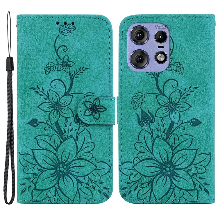Für Motorola Edge 50 5G / Edge 50 Pro 5G Hülle Brieftasche Ständer Blume geprägt Ledercover - Grün