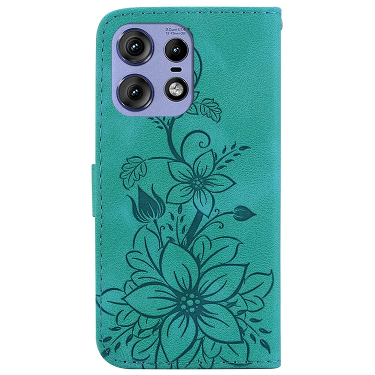 Für Motorola Edge 50 5G / Edge 50 Pro 5G Hülle Brieftasche Ständer Blume geprägt Ledercover - Grün