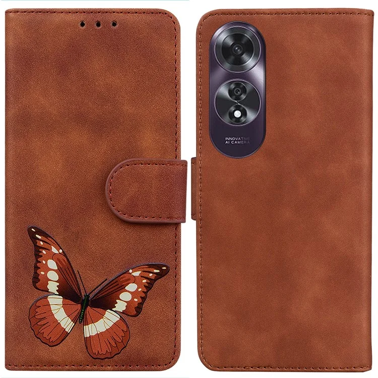 For Oppo A60 4G Case Butterfly Printed PU Leather Stand Function Phone Cover - Brown