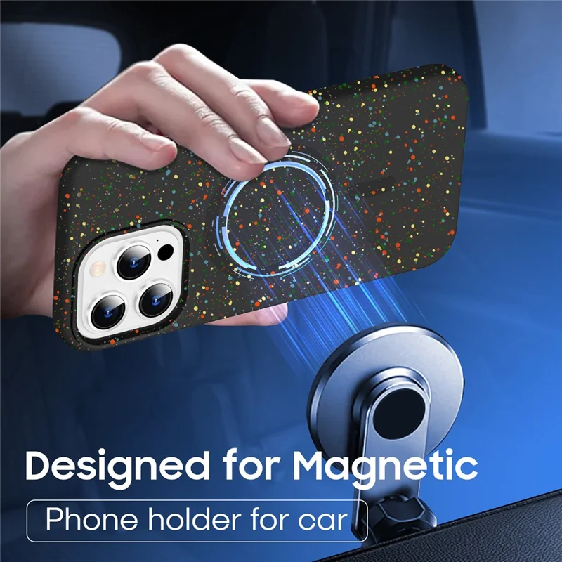 For iPhone 14 Pro Magnetic Case Colorful Spots Matte PC Hard Phone Cover - Black