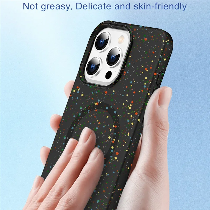 For iPhone 14 Pro Magnetic Case Colorful Spots Matte PC Hard Phone Cover - Black