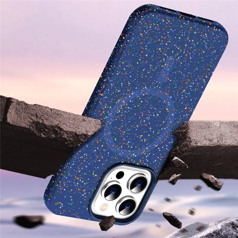 For iPhone 14 Pro Magnetic Case Colorful Spots Matte PC Hard Phone Cover - Black