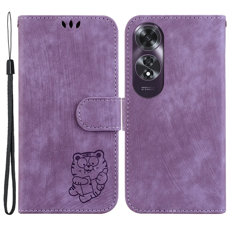For Oppo A60 4G Case Wallet PU Leather Flip Phone Cover Cute Tiger Pattern - Purple