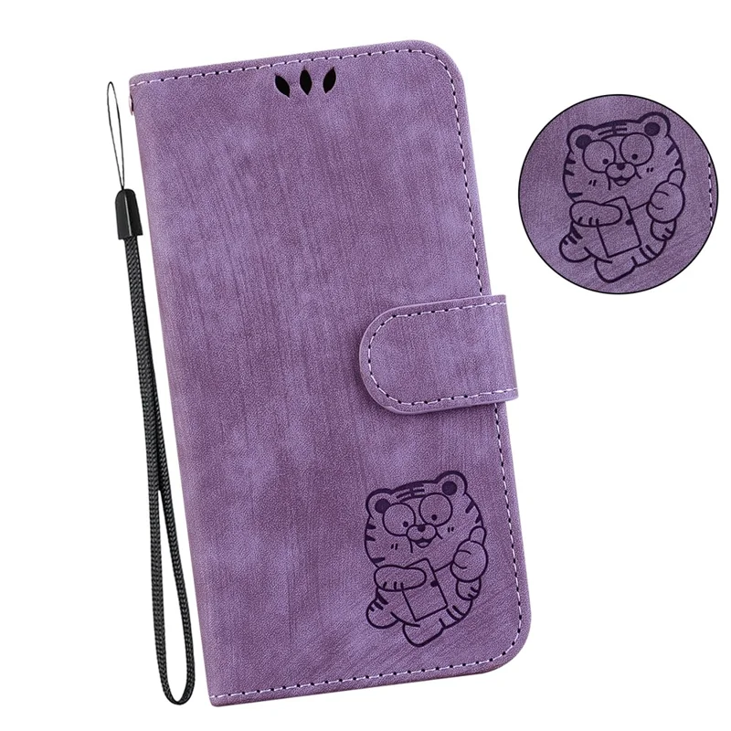 For Oppo A60 4G Case Wallet PU Leather Flip Phone Cover Cute Tiger Pattern - Purple
