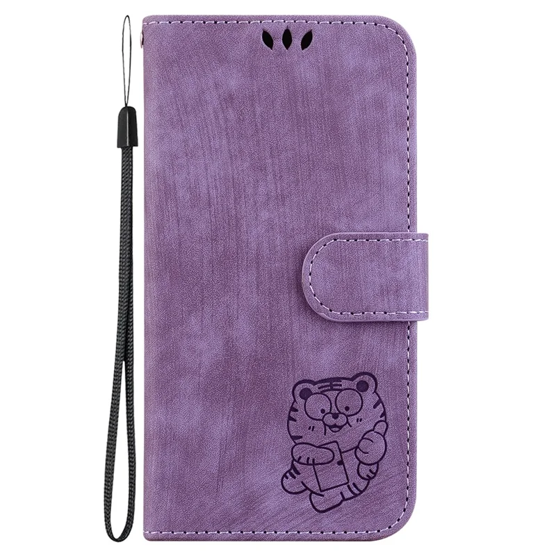 For Oppo A60 4G Case Wallet PU Leather Flip Phone Cover Cute Tiger Pattern - Purple