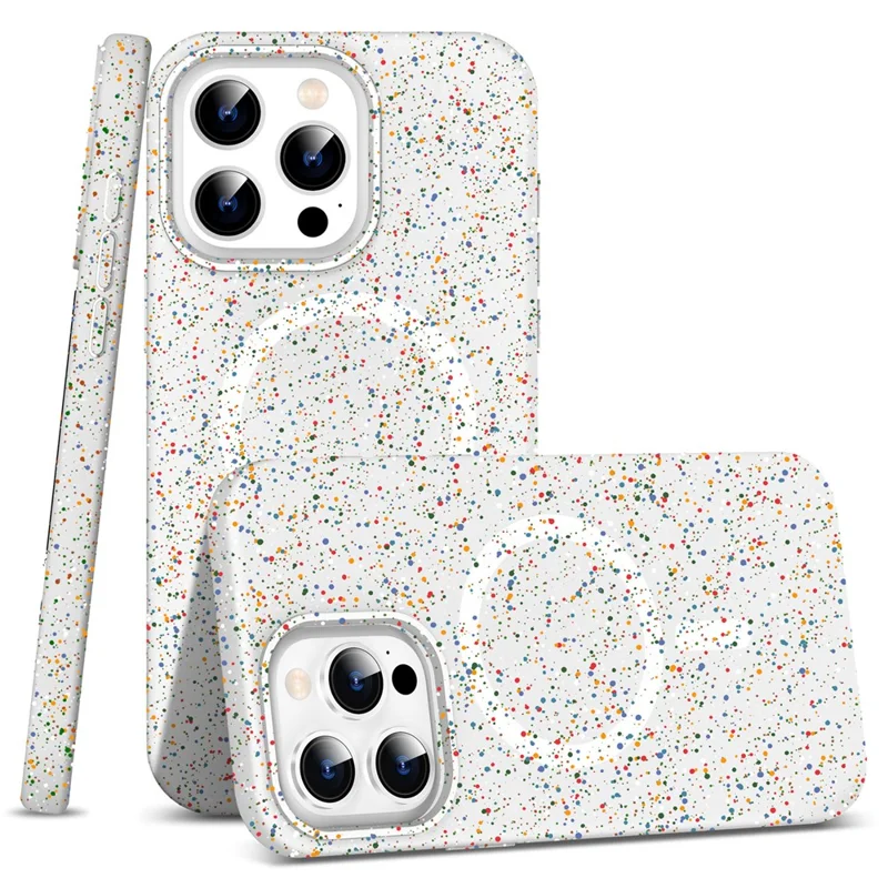 For iPhone 14 Pro Max Case Compatible with MagSafe Colorful Spots Matte Hard PC Phone Cover - White