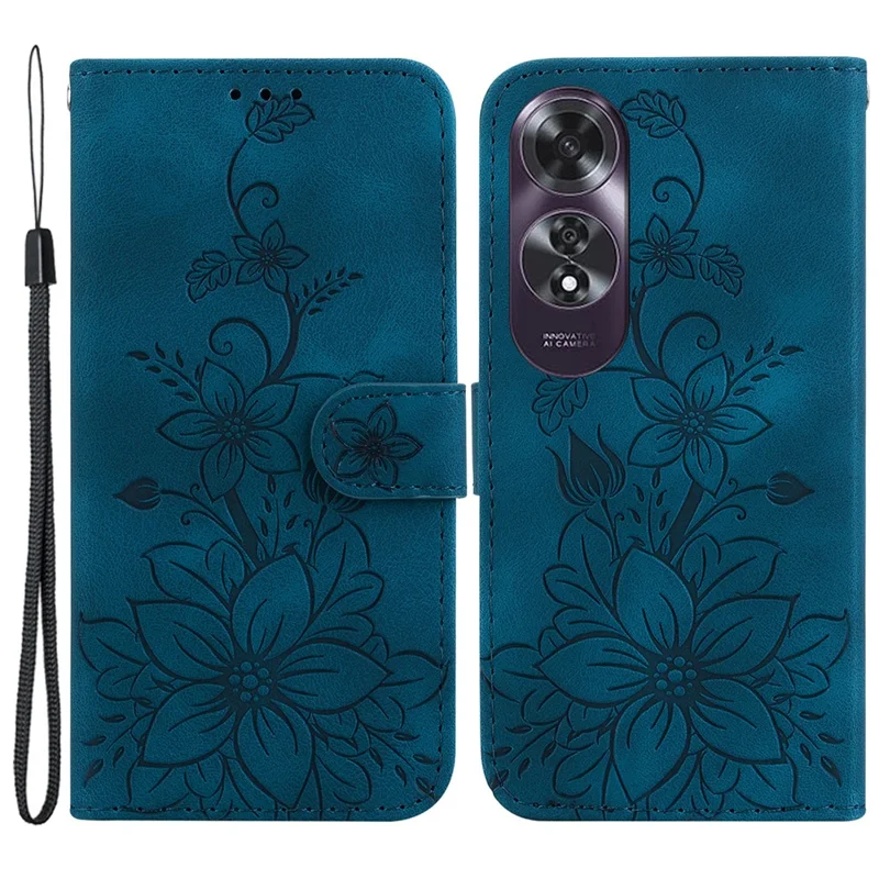 For Oppo A60 4G Case Wallet Floral Pattern PU Leather Magnetic Clasp Phone Cover - Dark Blue