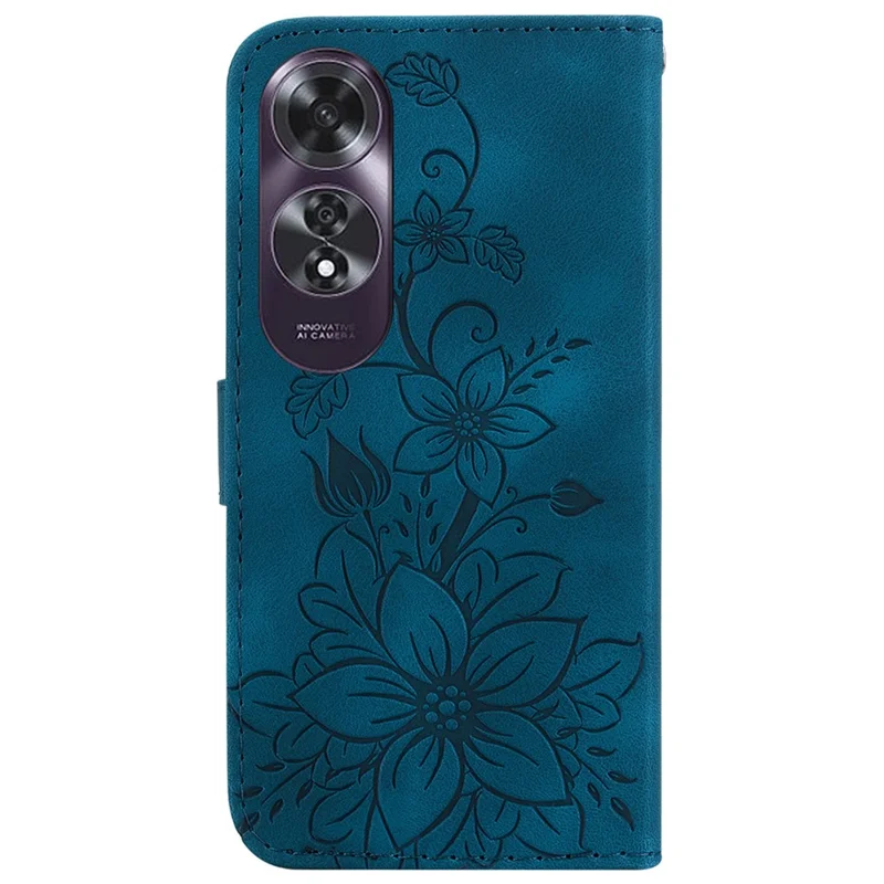 For Oppo A60 4G Case Wallet Floral Pattern PU Leather Magnetic Clasp Phone Cover - Dark Blue