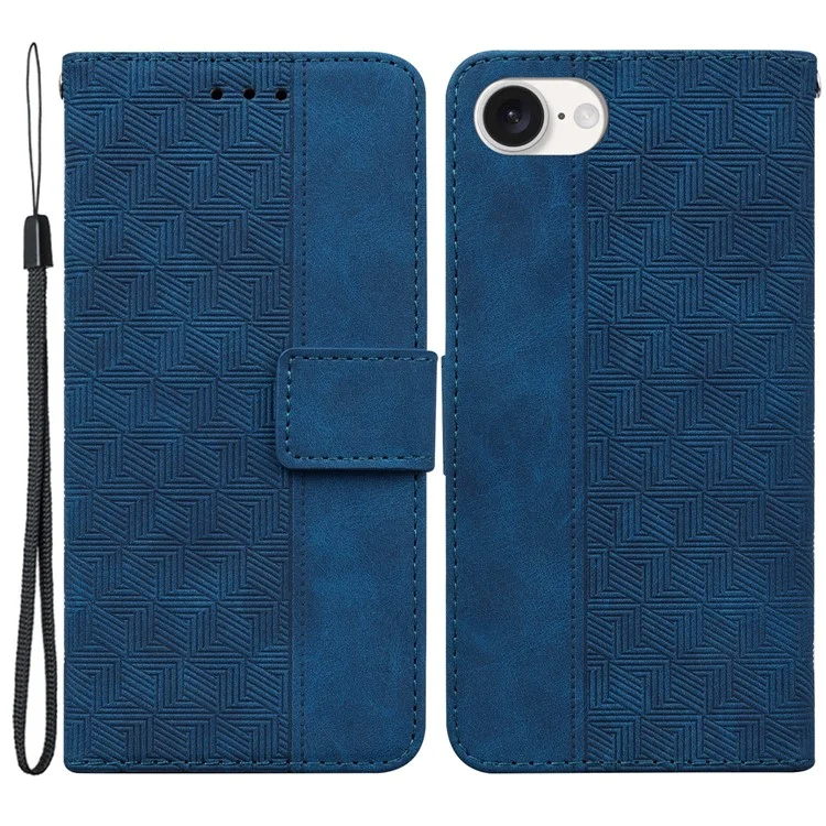 Funda de billetera de piel para iPhone SE (2024) con diseño de impresión geométrica - Azul