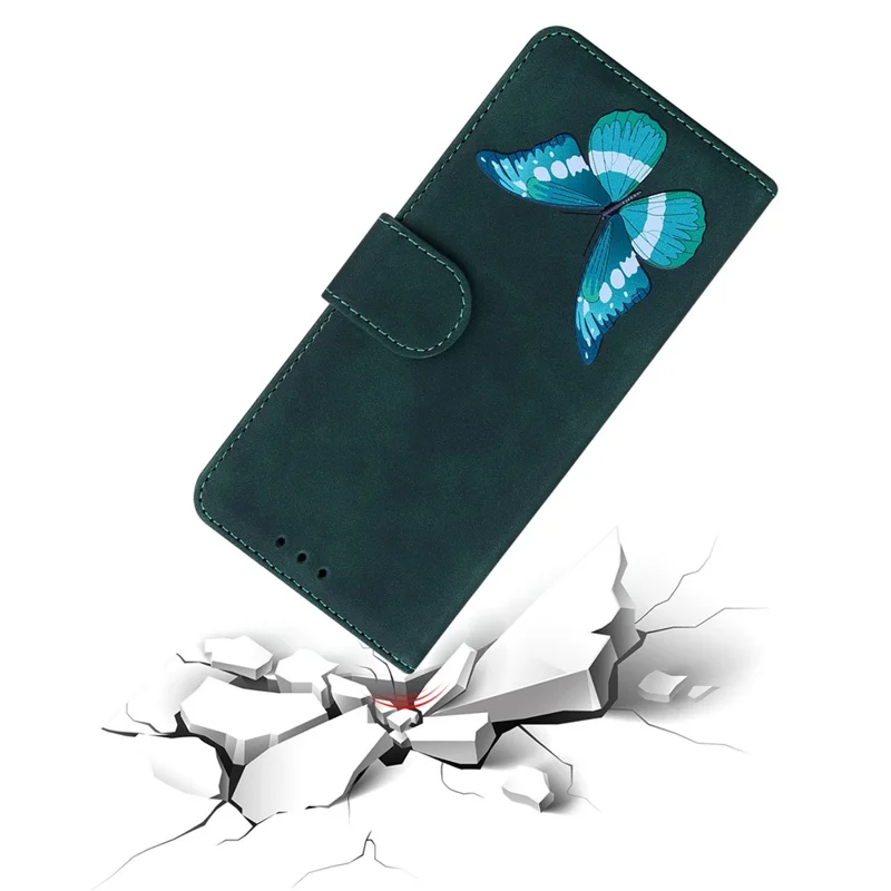 For iPhone 16e Hoesje met Vlinderpatroon Portemonnee Stand Leren Telefoonhoes - Groen