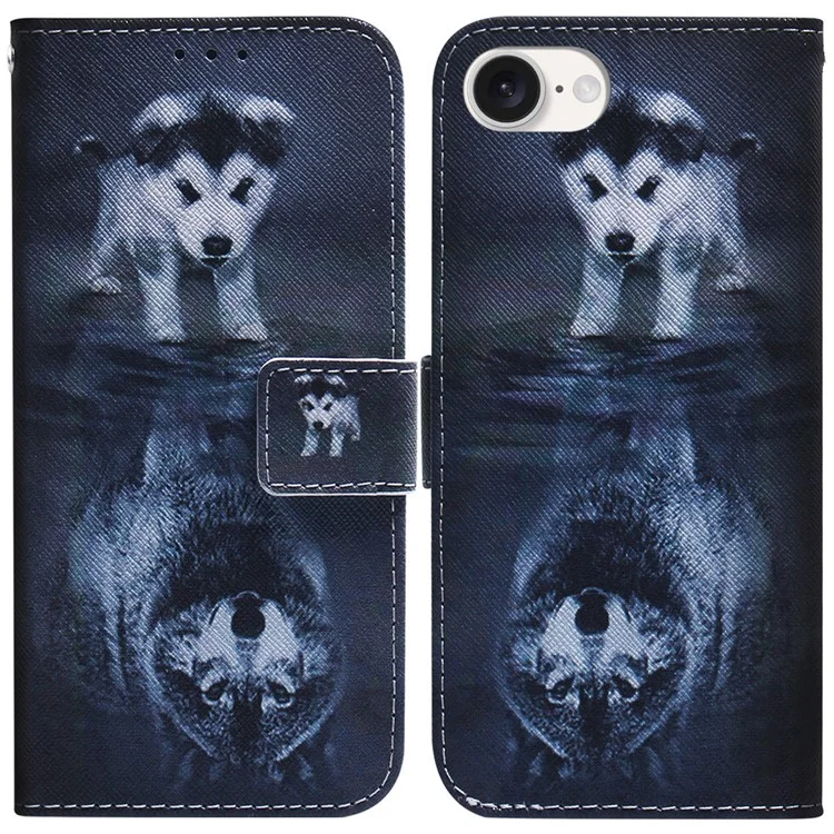 Für iPhone SE (2024) Wallet Phone Case Pattern Print Anti-Drop PU Leder Klapphülle - Hund und Wolf