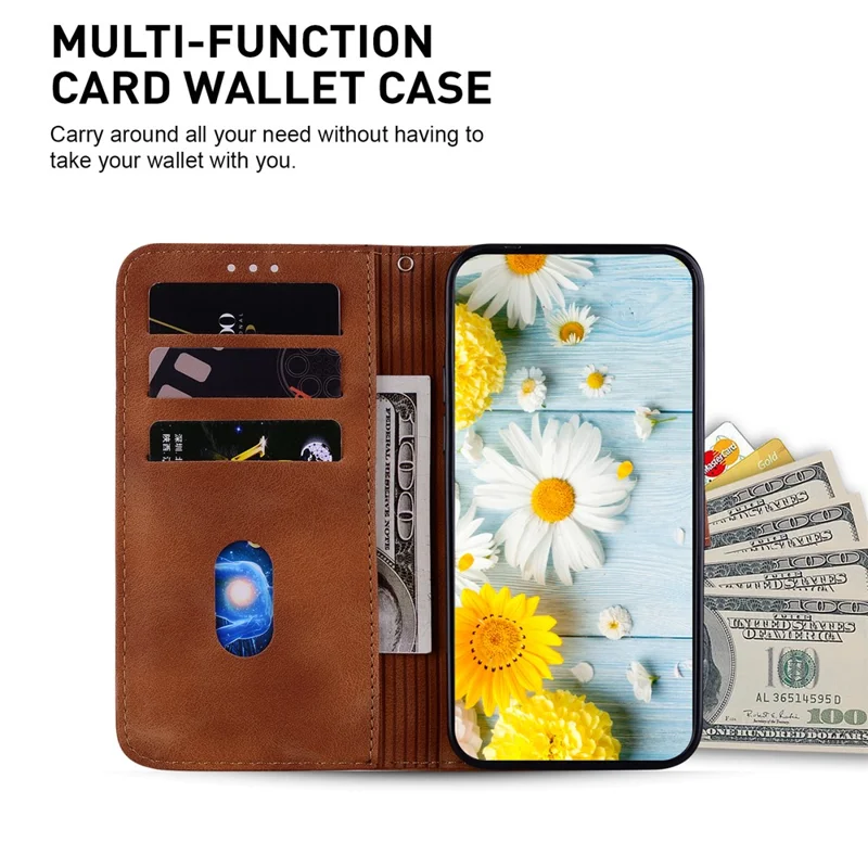 For iPhone 17e / 16e Cell Phone Cases Floral Imprinted PU Leather Flip Protective Cover - Brown