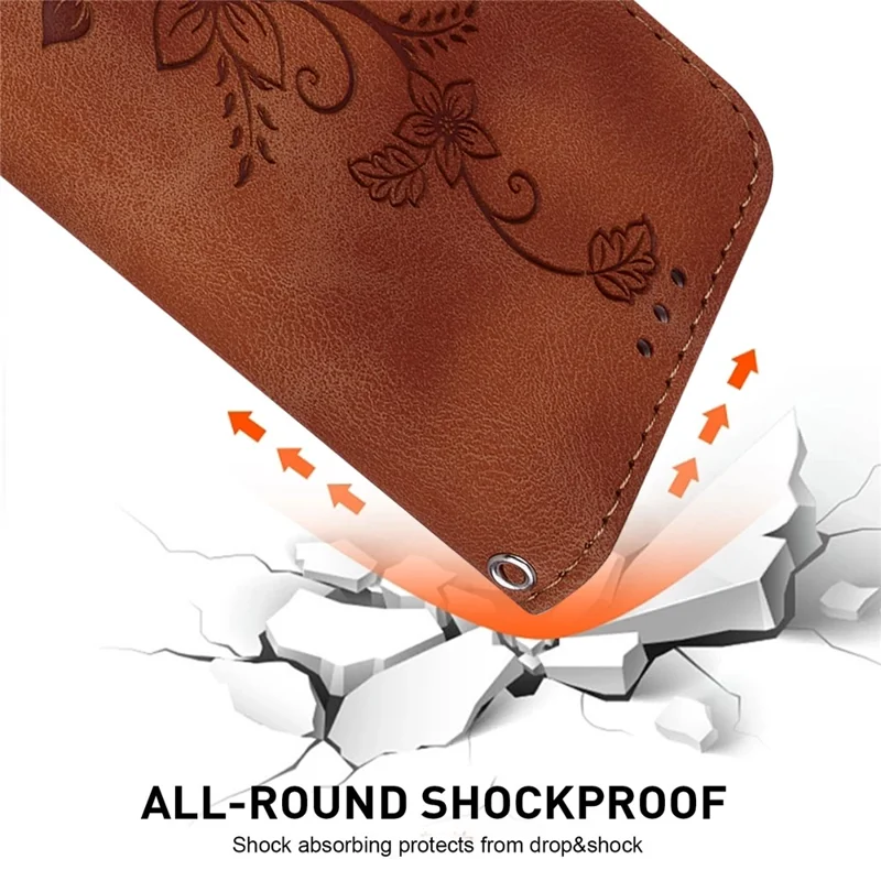 For iPhone 17e / 16e Cell Phone Cases Floral Imprinted PU Leather Flip Protective Cover - Brown