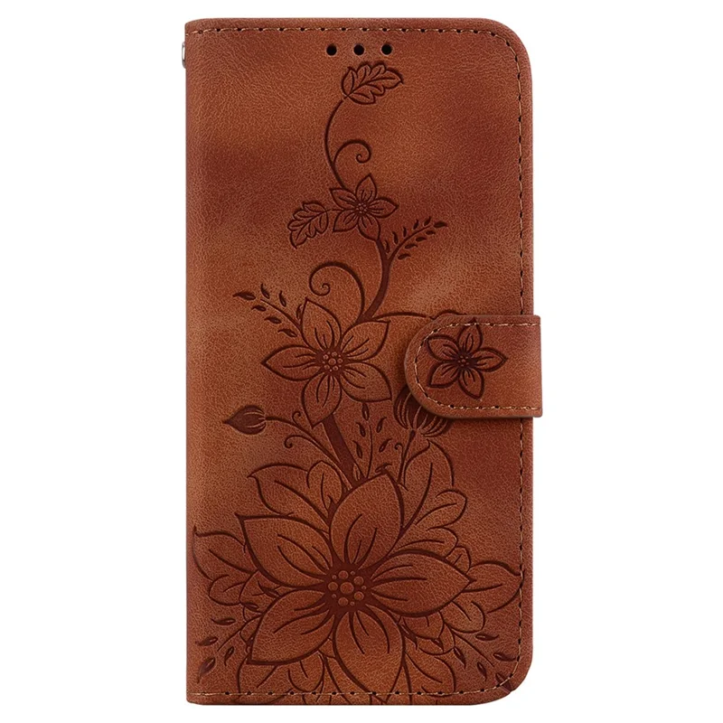 For iPhone 17e / 16e Cell Phone Cases Floral Imprinted PU Leather Flip Protective Cover - Brown