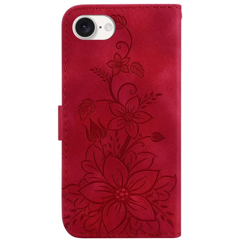 For iPhone 17e / 16e Cell Phone Cases Floral Imprinted PU Leather Flip Protective Cover - Red