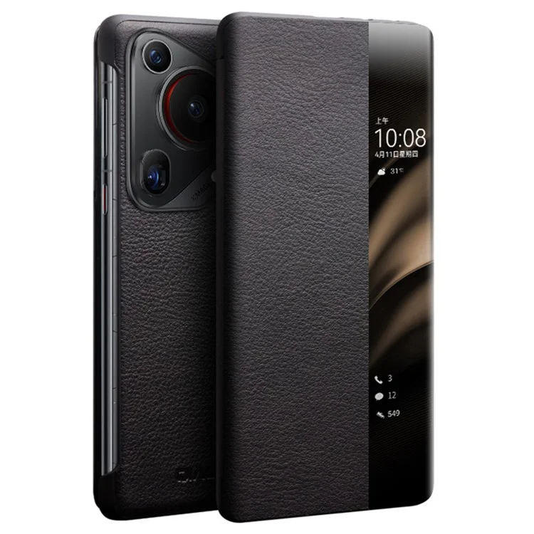 QIALINO Per Huawei Pura 70 Ultra Custodia View Window Flip Vera Pelle Bovina Slim Custodia per Telefono