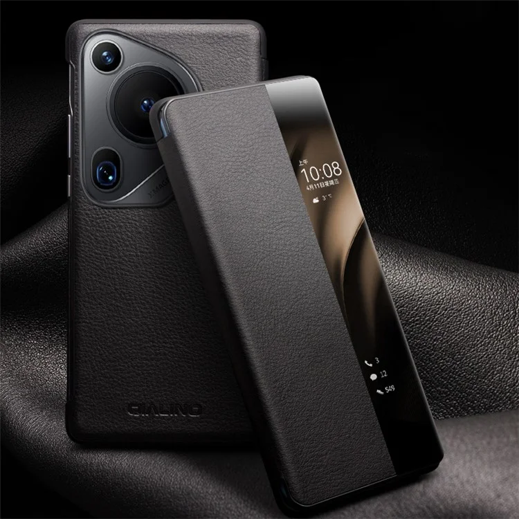 QIALINO Per Huawei Pura 70 Ultra Custodia View Window Flip Vera Pelle Bovina Slim Custodia per Telefono