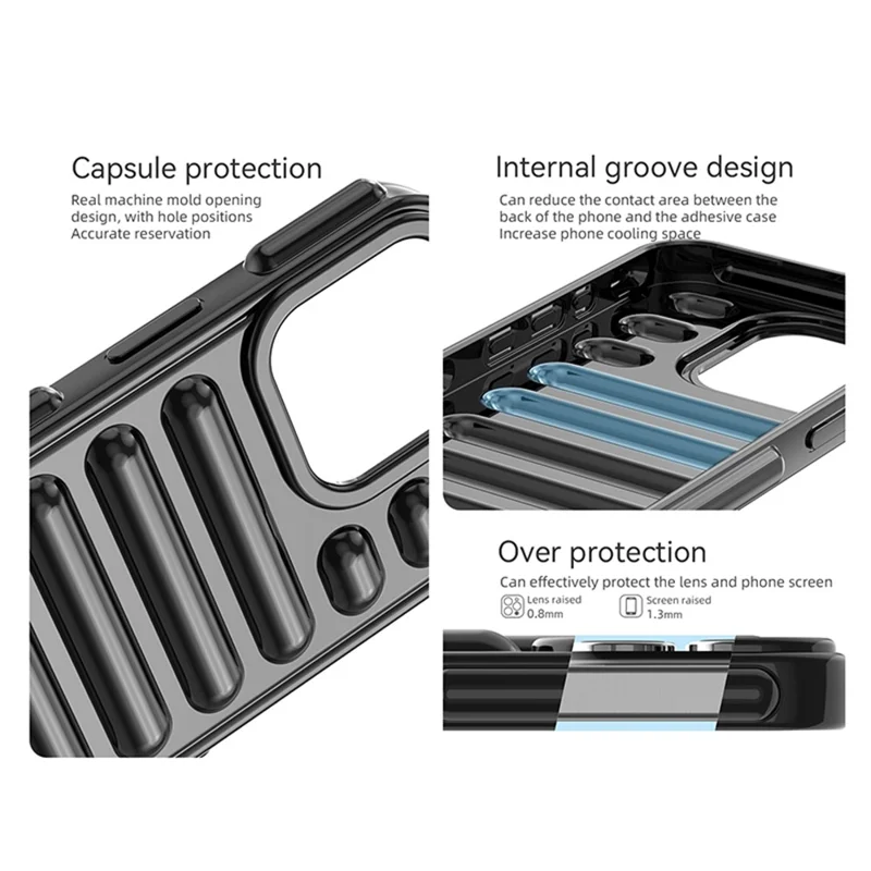 Serie di capsule per iPhone 14 Pro Max Case Ribbed Shock Absorption TPU Phone Cover - Nero