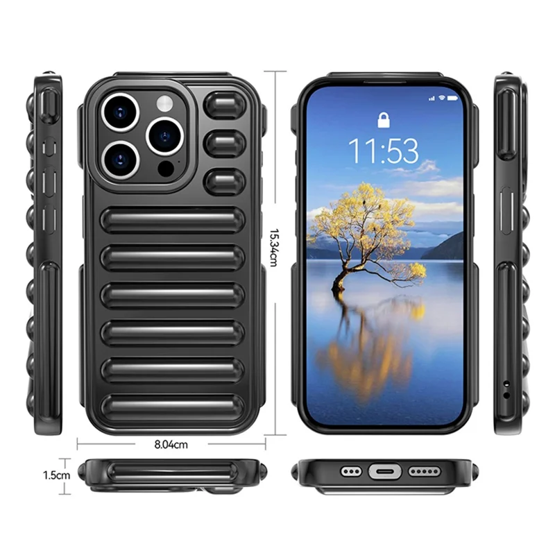 Serie di capsule per iPhone 14 Pro Max Case Ribbed Shock Absorption TPU Phone Cover - Nero