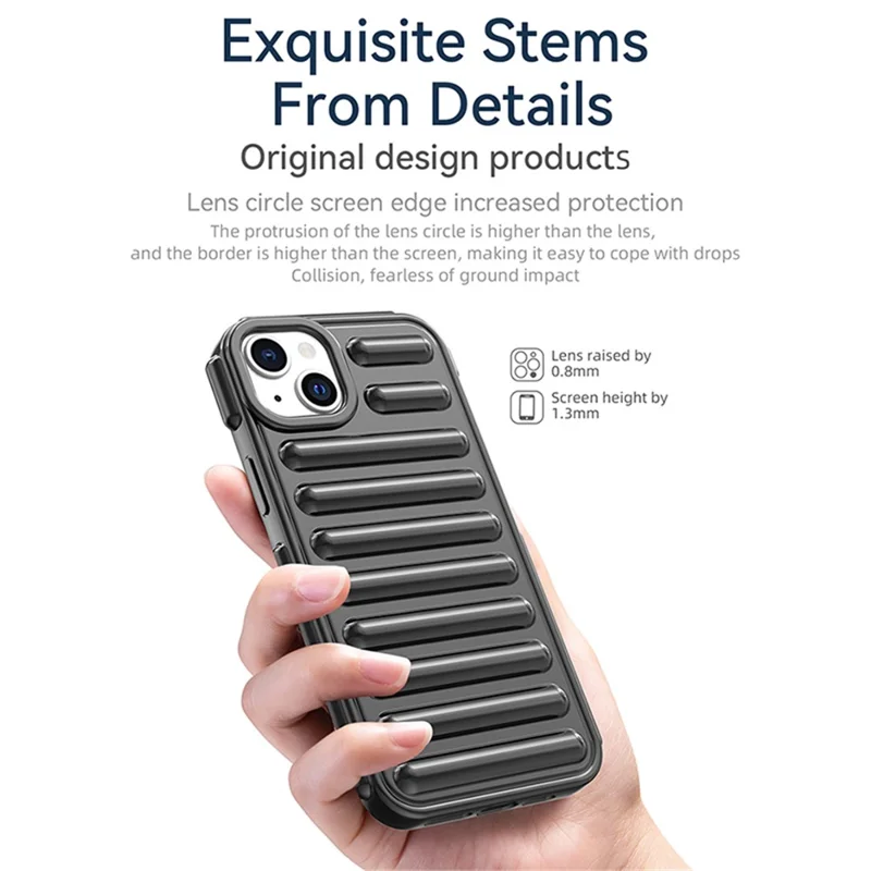 Capsule Series for iPhone 15 Plus TPU Case Ribbed Mobile Phone Protective Cover - Black