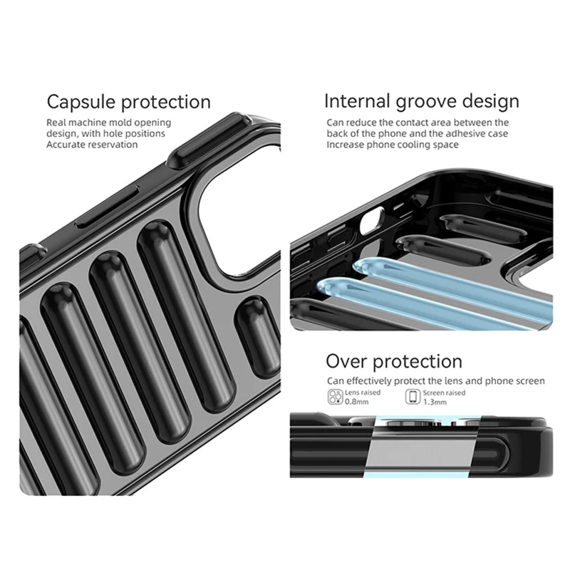 Capsule Series for iPhone 15 Plus TPU Case Ribbed Mobile Phone Protective Cover - Transparent