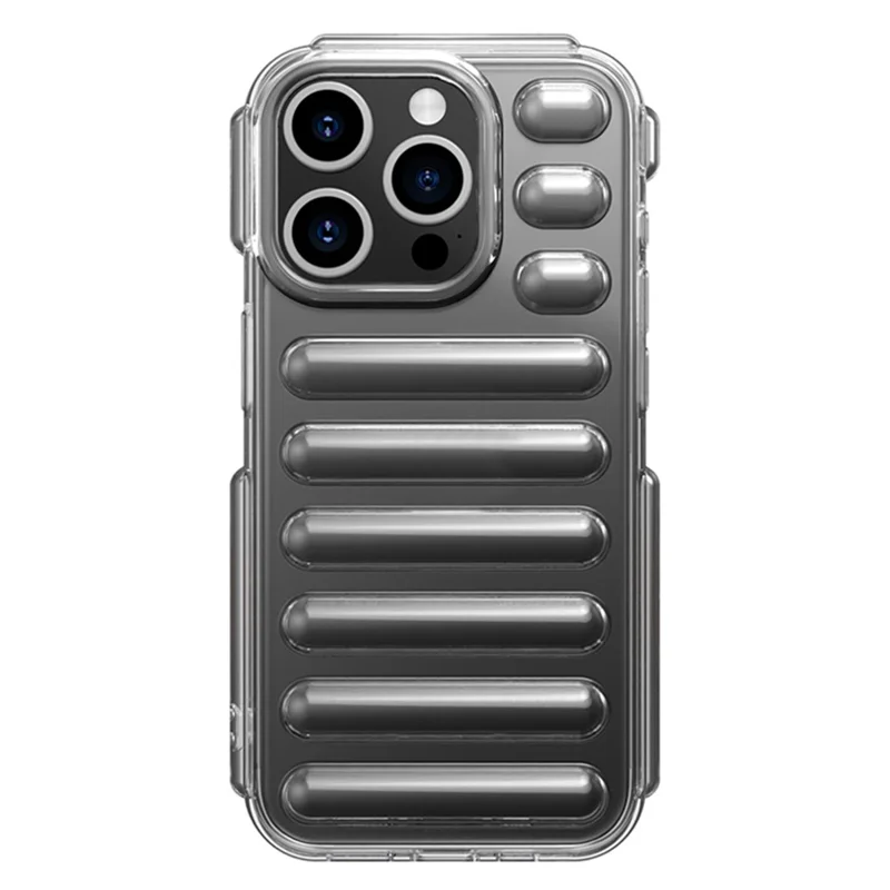 Capsule Series for iPhone 15 Pro Max Case Shockproof Ribbed TPU Phone Cover - Transparent Grey