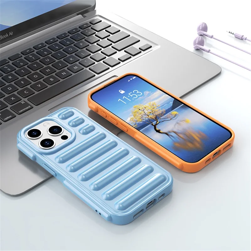 Capsule Series for iPhone 15 Pro Max Case Shockproof Ribbed TPU Phone Cover - Transparent Grey