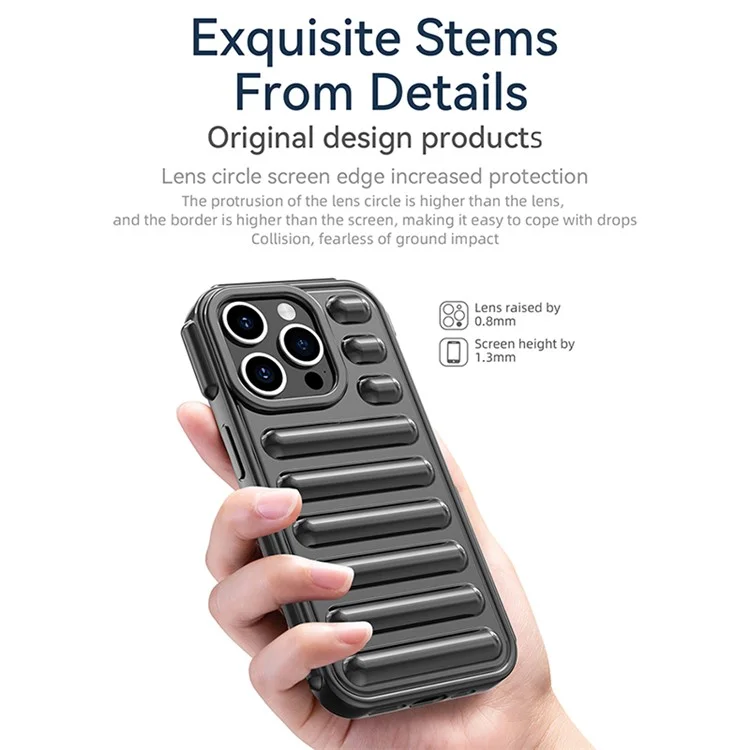 Cápsula Serie para iPhone 13 Pro Max Funda Protectora de TPU Suave con Parte Posterior Estriada - Negro