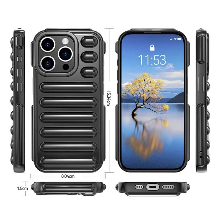 Cápsula Serie para iPhone 13 Pro Max Funda Protectora de TPU Suave con Parte Posterior Estriada - Negro