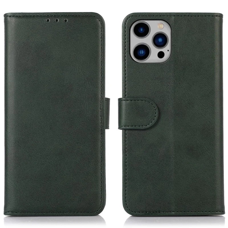For iPhone 16 Pro Case Cowhide Texture Leather Wallet Phone Leather Cover - Green
